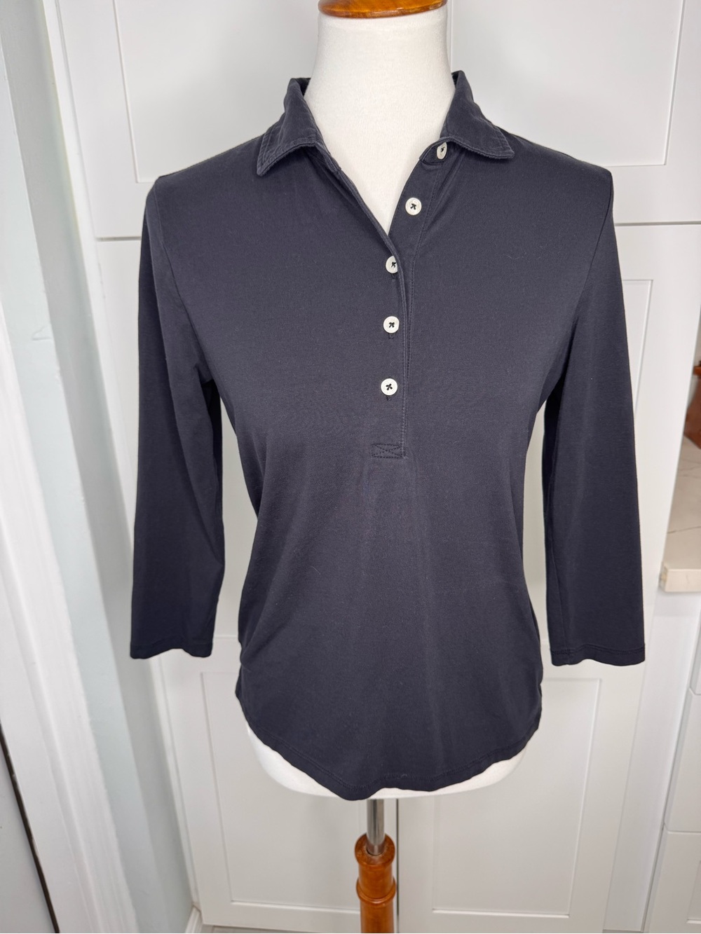 Renwick Women’s Solid Navy Pima Cotton 3/4 Sleeve Polo Shirt Size Small